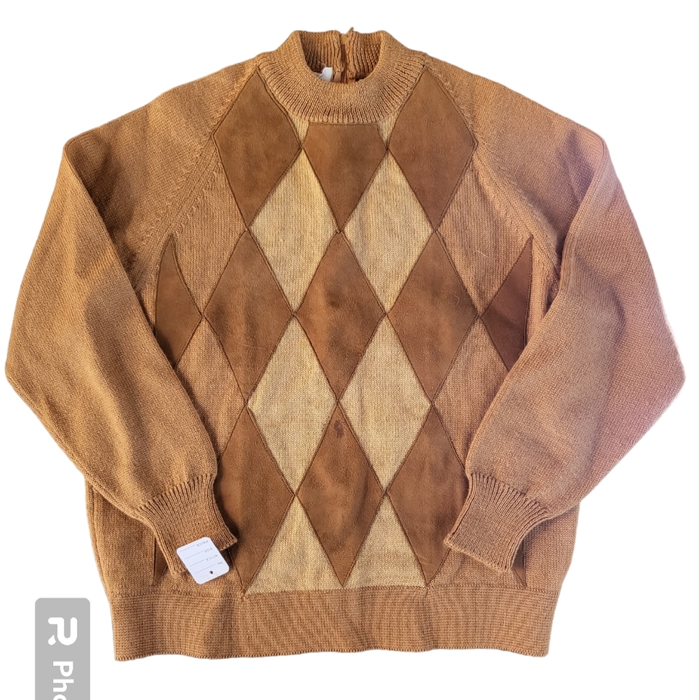Vintage Joyce Wool and Suede Tan Sweater | Size small